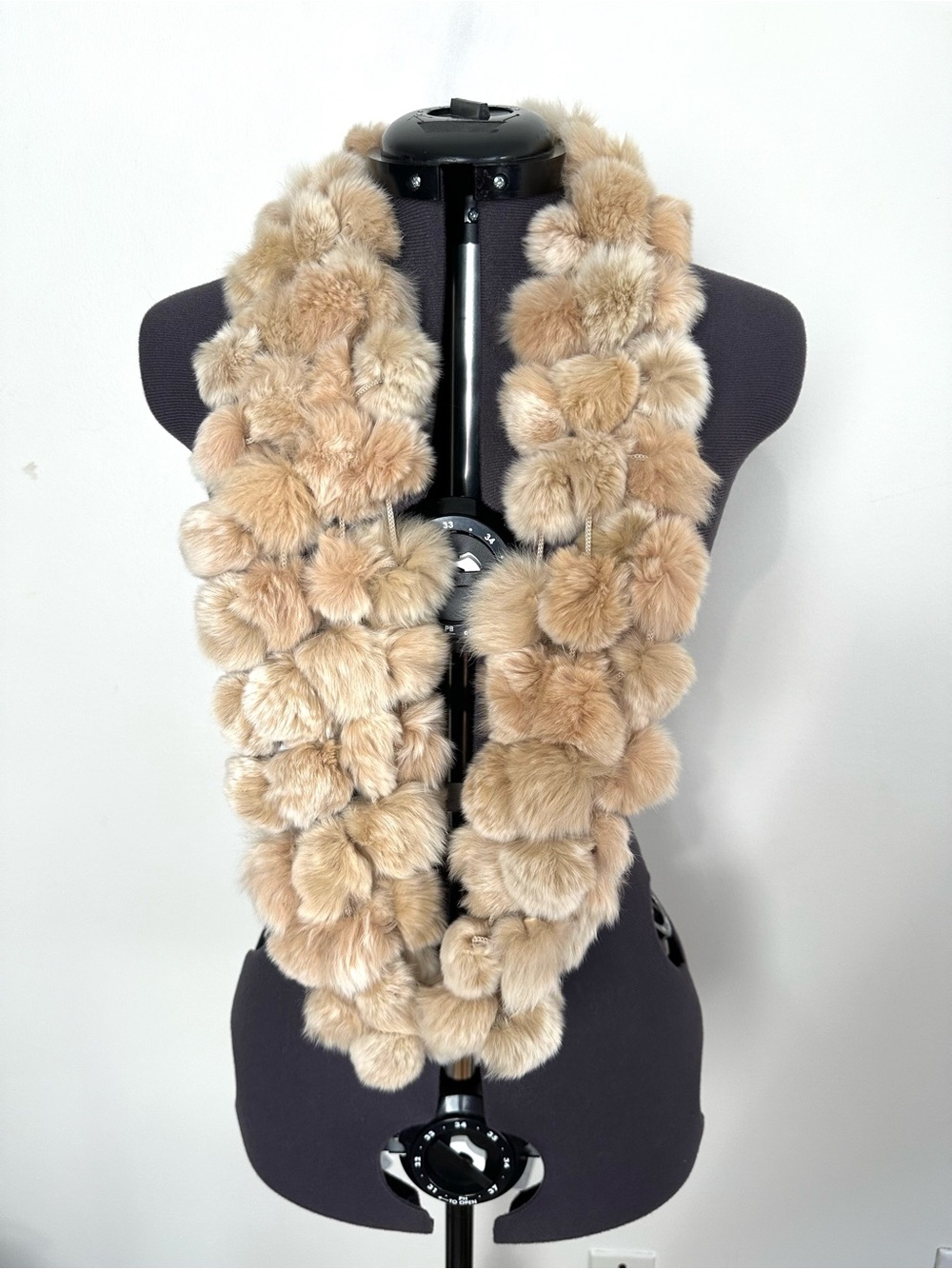Genuine Rabbit Fur Luxe Cream Pom Pom Neck Warmer Scarf Goblincore Earthy Y2K